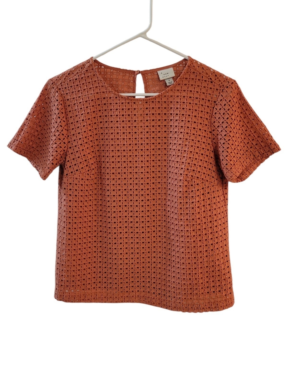 A New Day Orange Eyelet Short Sleeve Blouse With Matching Shell Office Casual